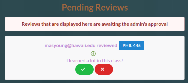 screenshot of the Pending Reviews section