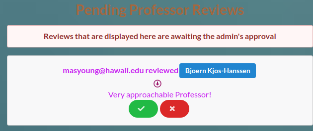 screenshot of the Pending Reviews section